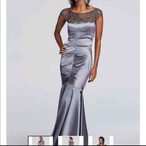 XSCAPE Metallic Silver Formal Dress
